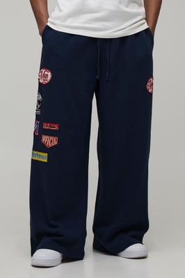 Extreme Wide Leg Drop Crotch Moto Badge Jogger