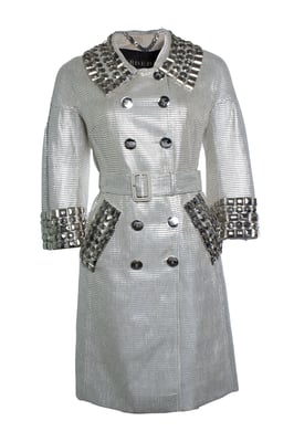 Burberry, silver metallic trench coat