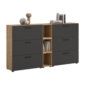 Furnilux Woonkast-combinatie in artisan eik en basalt moderne woonwand voor elk