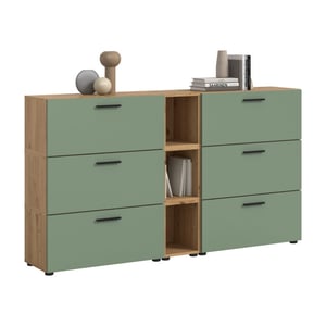 Furnilux Woonkast-combinatie in artisan eik en rookgroen moderne woonwand met wielen