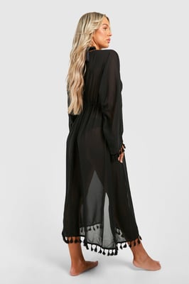 Tassel Trim Tie Beach Kimono