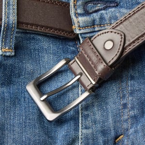 Men’s Belt – Double Stitched 1.25″ Leather Lined Belt in Black & Brown