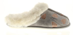 Womens Mule Slippers Faux Fur Heart Mule silver