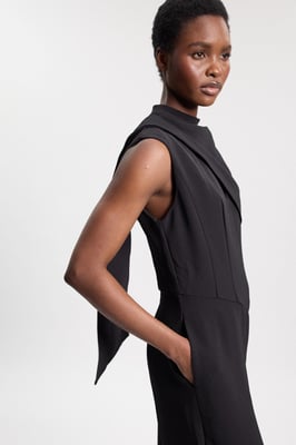 Tailored Crepe Cape Asymmetric Cape Neck Detail Jumpsuit