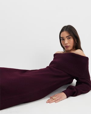 River Island Womens Bardot Midi Dress Red Knit Long Sleeve