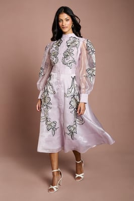 Petite Placement Embroidered Long Sleeve Midi Dress