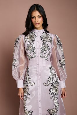 Petite Placement Embroidered Long Sleeve Midi Dress