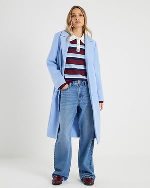 River Island Womens Longline Coat Blue Single Breasted