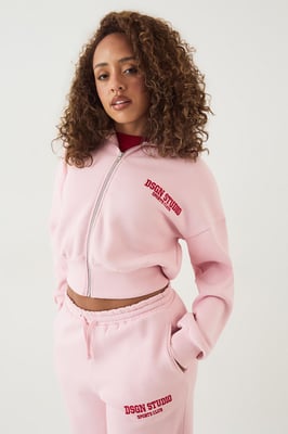DSGN Studio Applique Boxy Crop Zip Through Hoodie