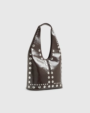 River Island Womens Slouch Shoulder Bag Brown Studded Seam