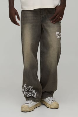 Relaxed Fit Floral Puff Print Jeans