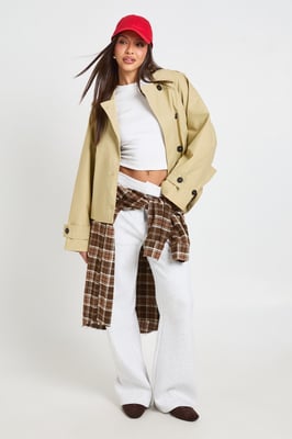 Boxy Detachable Hood Short Trench Jacket
