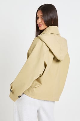 Boxy Detachable Hood Short Trench Jacket