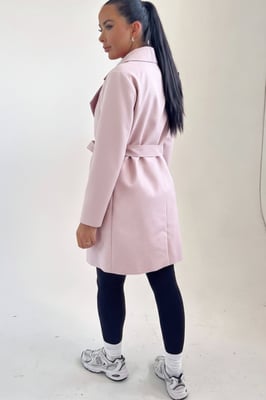 Light Pink Waterfall Duster Belted Long Coat- Pola
