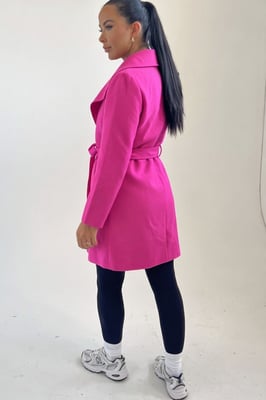 Fuchsia Waterfall Duster Belted Long Coat- Pola