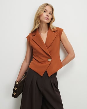 River Island Womens Waistcoat Orange Cap Sleeve Twill