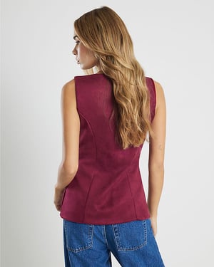 River Island Womens Waistcoat Red Faux Suede Sleeveless