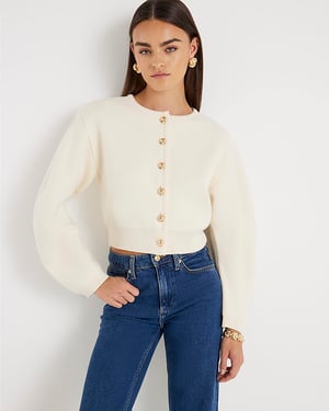 River Island Womens Cardigan Cream Knitted Structured Sleeve