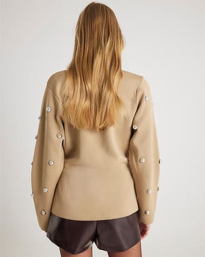River Island Womens Cardigan Beige Knitted Studded