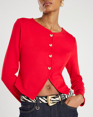 River Island Womens Cardigan Red Long Sleeve Cropped Heart