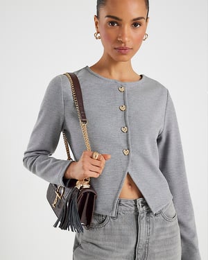 River Island Womens Cardigan Grey Long Sleeve Cropped Heart
