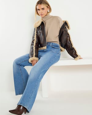River Island Womens Flared Jeans Petite Denim High Waisted Relaxed