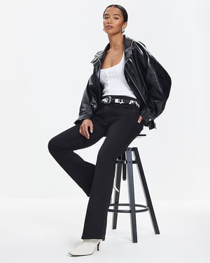 River Island Womens Flared Jeans Petite Black Mid Rise