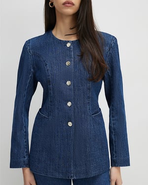 River Island Womens Trophy Jacket Blue Denim Collarless