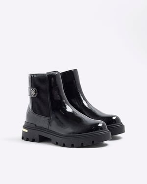 River Island Girls Chelsea Boots Black Heart Strap