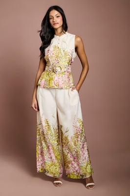 Petite Placement Print Button Through Belted Blouse