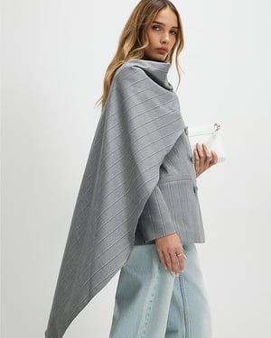 River Island Womens Blazer Grey Striped Double Breasted Cape