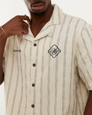 River Island Mens Shirt Cream Short Sleeve Textured Pinstripe