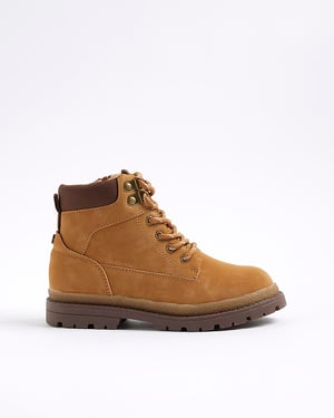 River Island Boys Worker Boots Beige Lace Up