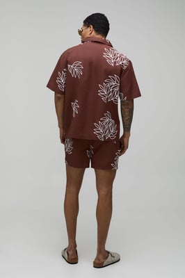 Palm Embroidered Oversized Linen Shirt & Relaxed Short Set