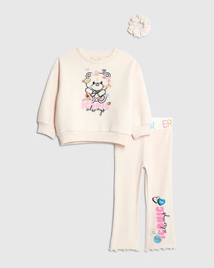 River Island Mini Girls Sweatshirt Set Pink Iconic Bear 3 Piece