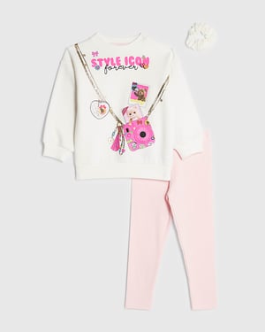 River Island Mini Girls Sweatshirt & Leggings Set Beige 2 Piece