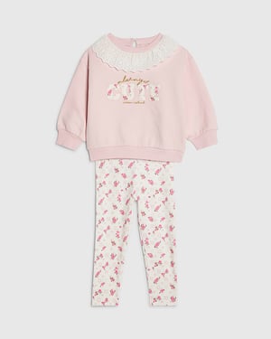 River Island Mini Girls Sweatshirt & Bottoms Set Pink 2 Piece