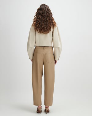 River Island Womens Trousers Beige Faux Leather Barrel Leg