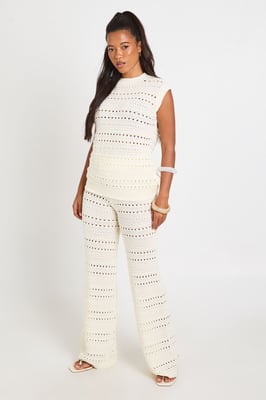 Crochet Knit Longline Top and Trouser Co-Ord