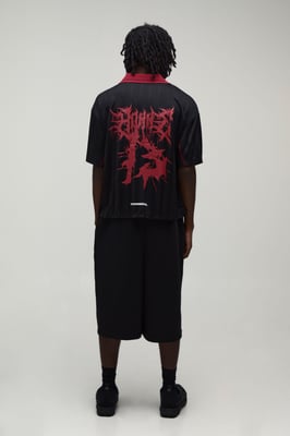Oversized Grunge Varsity Applique Mesh V Neck Football Top