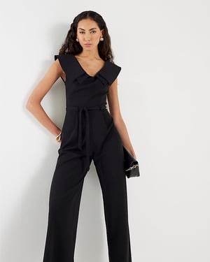 River Island Womens Jumpsuit Black Double Collar Belted