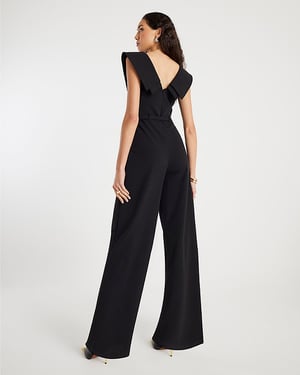 River Island Womens Jumpsuit Black Double Collar Belted