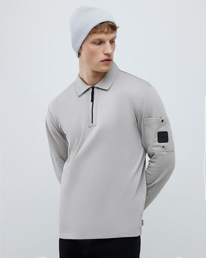River Island Mens Polo Shirt Grey Slim Fit Sleeve Pocket Zipped