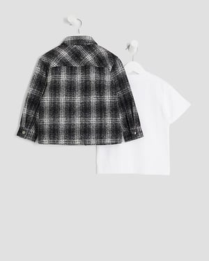 River Island Mini Boys Shacket & T-Shirt Set Black Check 2 Piece