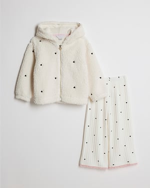 River Island Mini Girls Hoodie & Leggings Set Cream Heart 2 Piece
