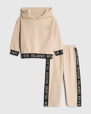 River Island Mini Girls Hoodie & Joggers Set Beige RI 2 Piece