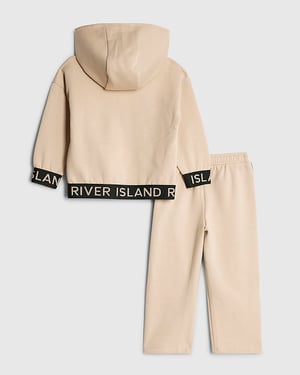 River Island Mini Girls Hoodie & Joggers Set Beige RI 2 Piece