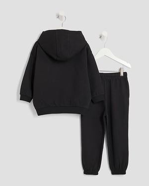 River Island Mini Boys Hoodie & Joggers Set Black RR 2 Piece
