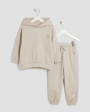 River Island Mini Boys Hoodie & Joggers Set Beige RR 2 Piece
