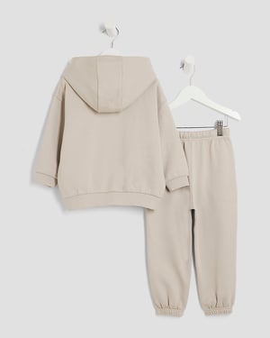 River Island Mini Boys Hoodie & Joggers Set Beige RR 2 Piece